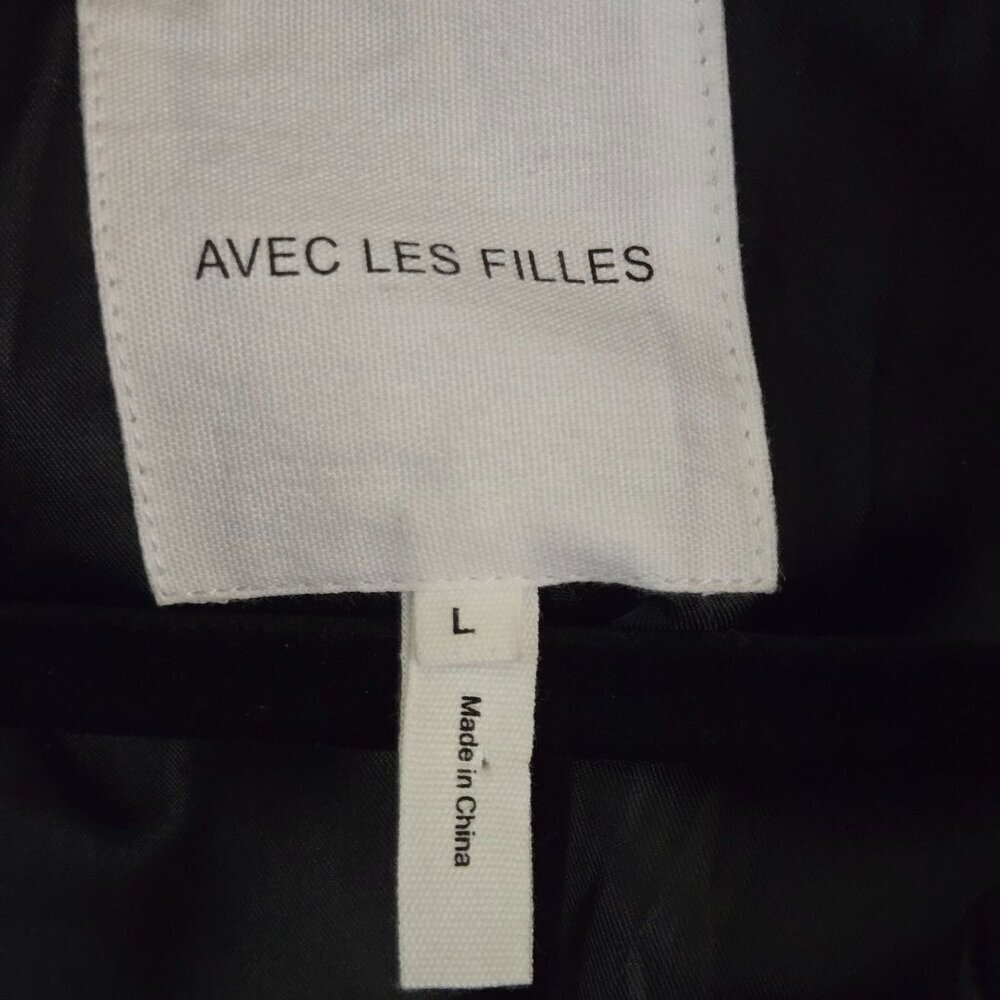 Avec Les Filles Black Faux Leather Double-Breasted Belted Trench Coat Size L - Picture 11 of 12